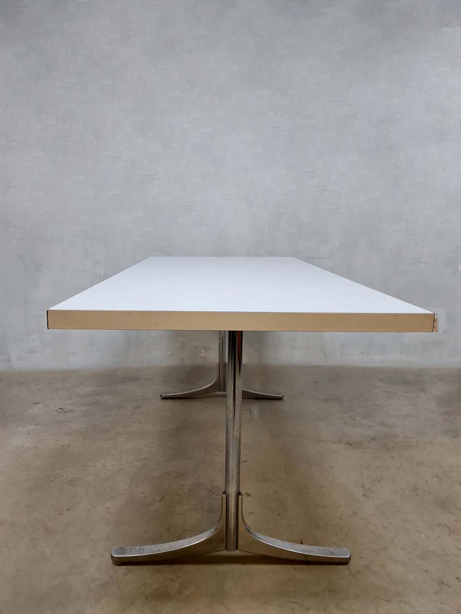 Vintage Dutch design chrome dining set leather chairs 'Minimalism'