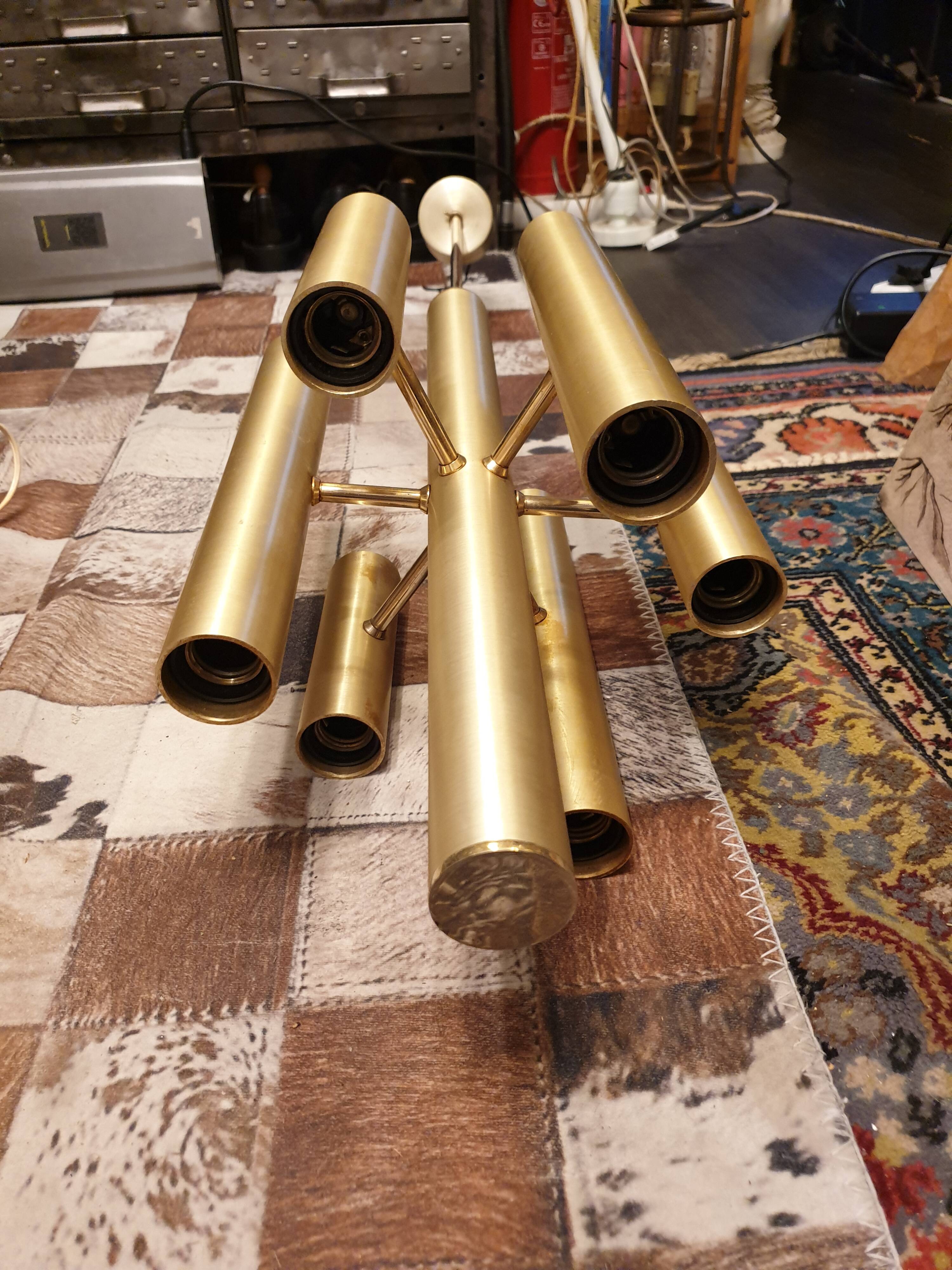 Gold metal pendant chandelier, Italy - 1970