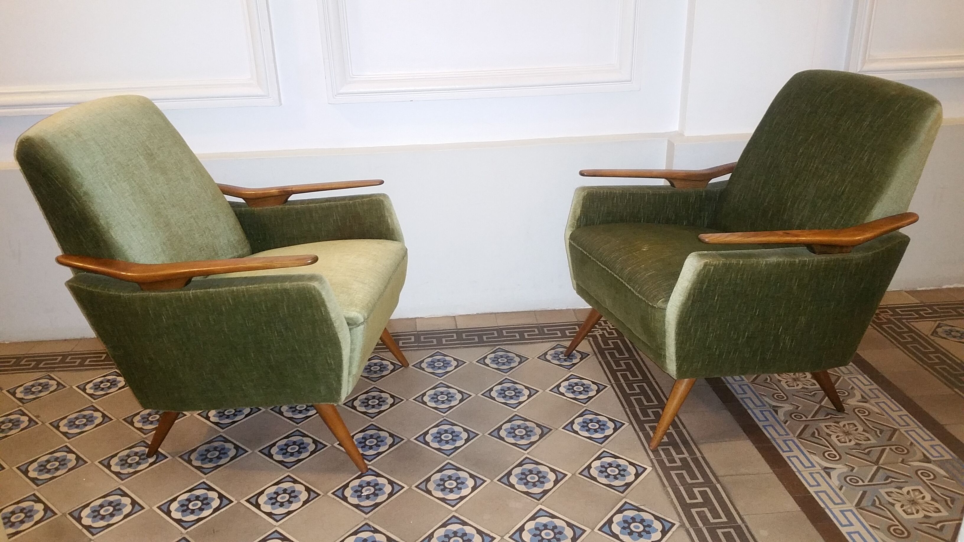 Club Chair fabric with armrests teak 50s 60s