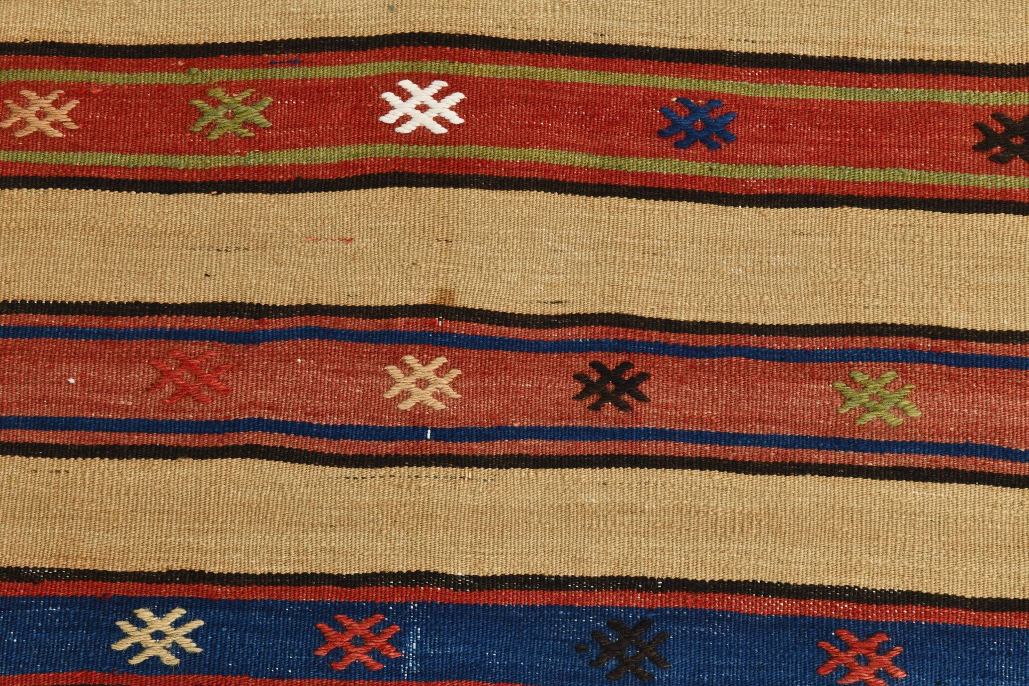 Vintage Sand Beige & Blue Kilim Runner Rug, 70x258Cm