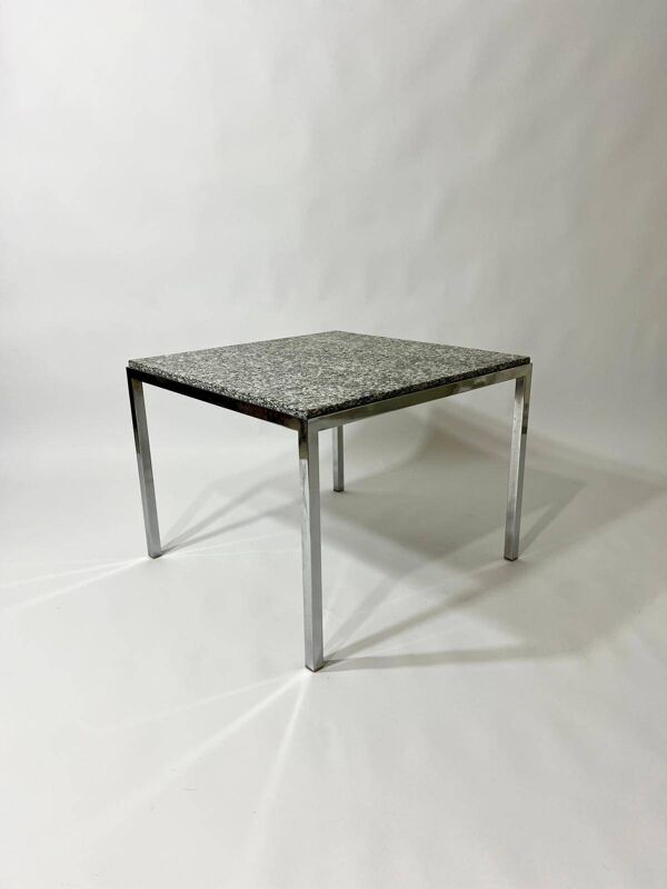 Table basse carré acier chromé et marbre, design année 1970