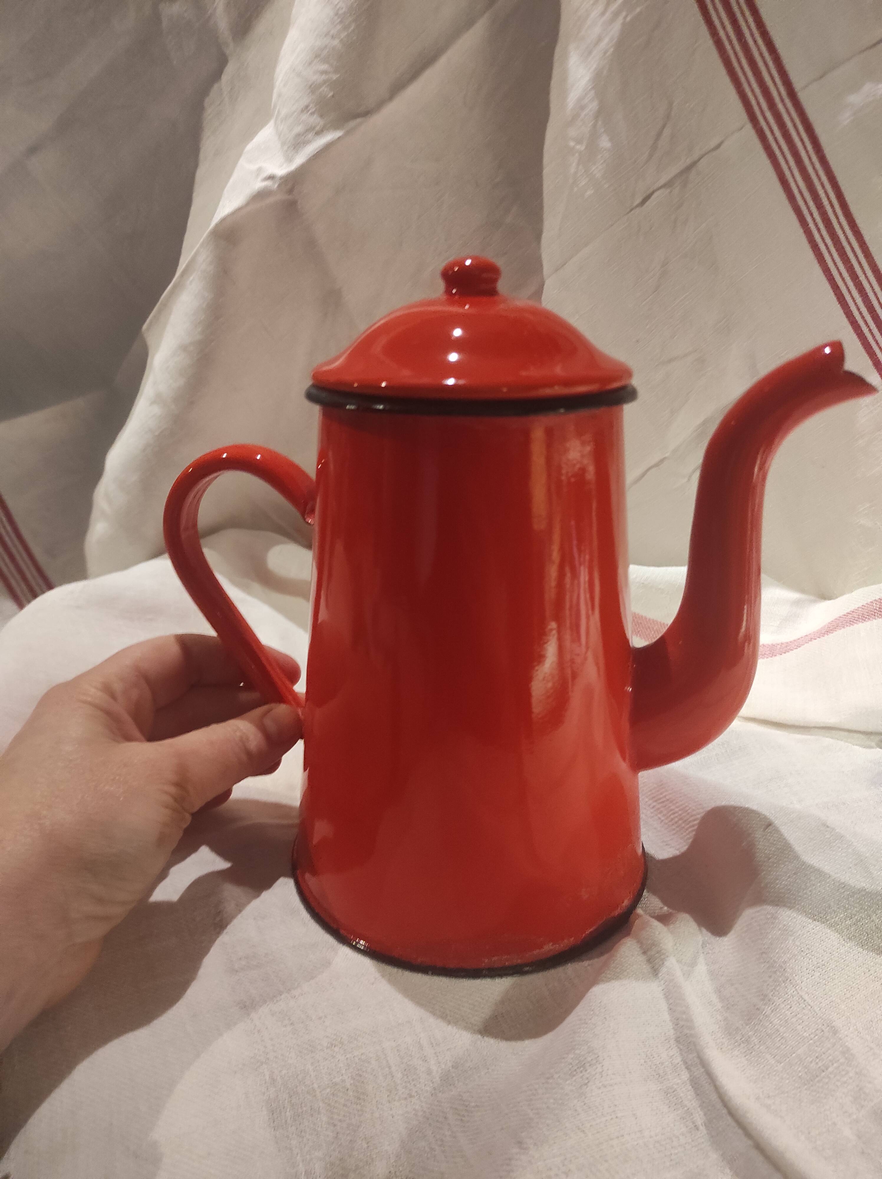 Vintage French coffee pot in red enamel metal