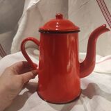 Vintage French coffee pot in red enamel metal