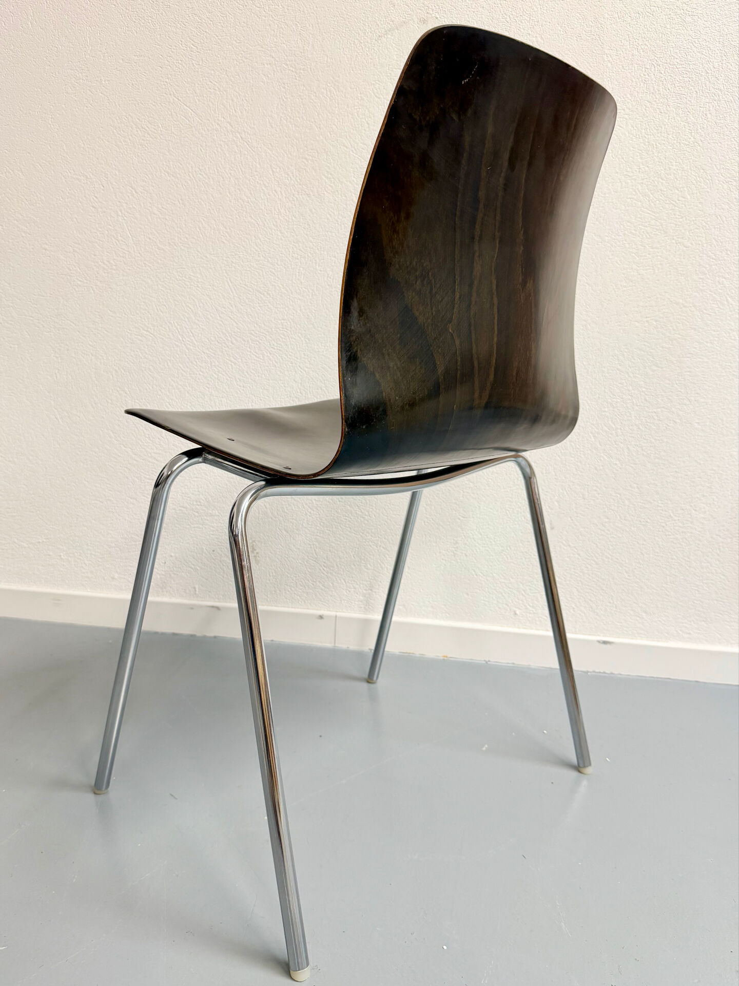 Set of 12 wooden and chrome chairs, Pagholz design from the 80s, vintage Pagwood.