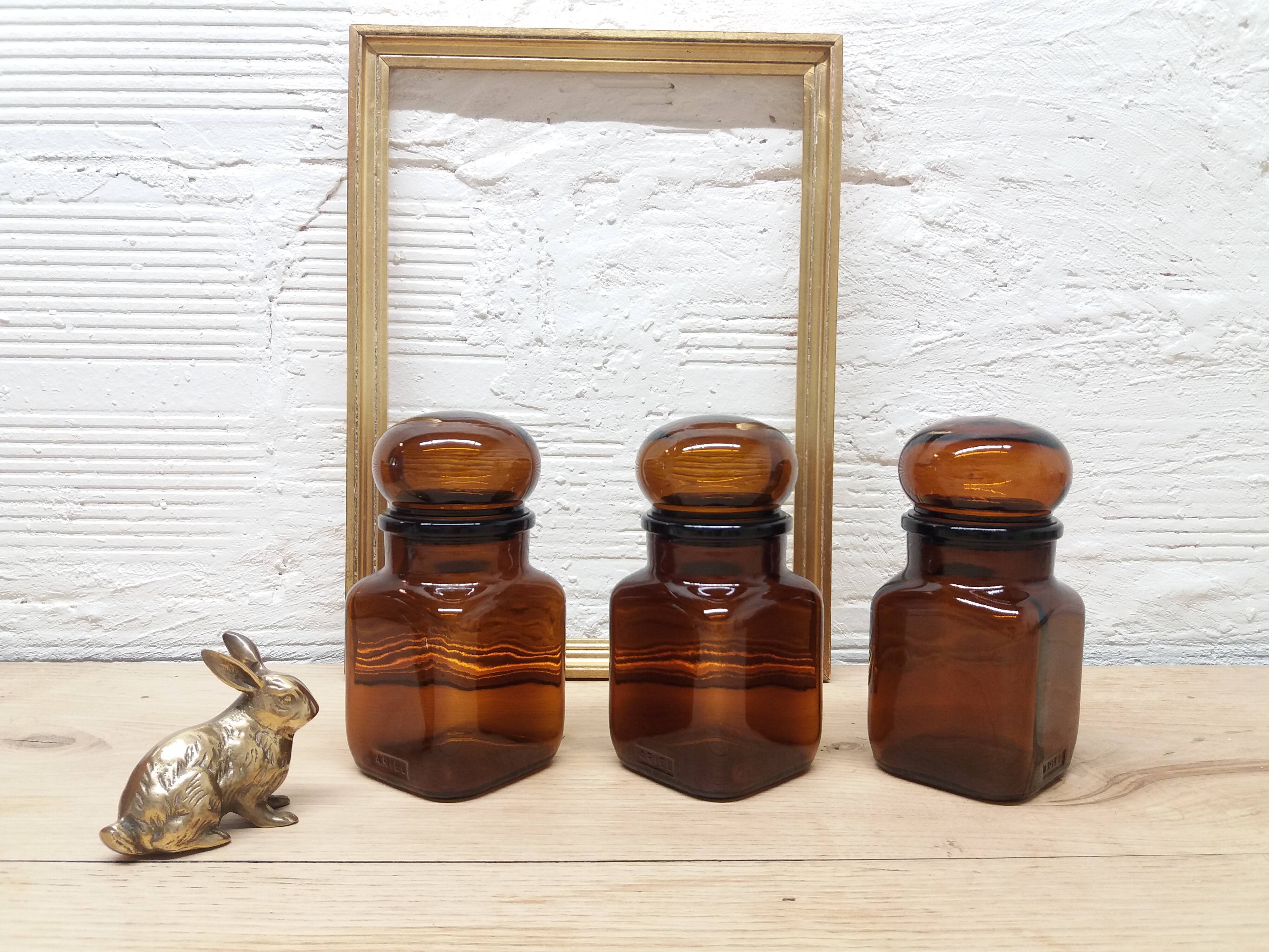 Trio jars amber glass