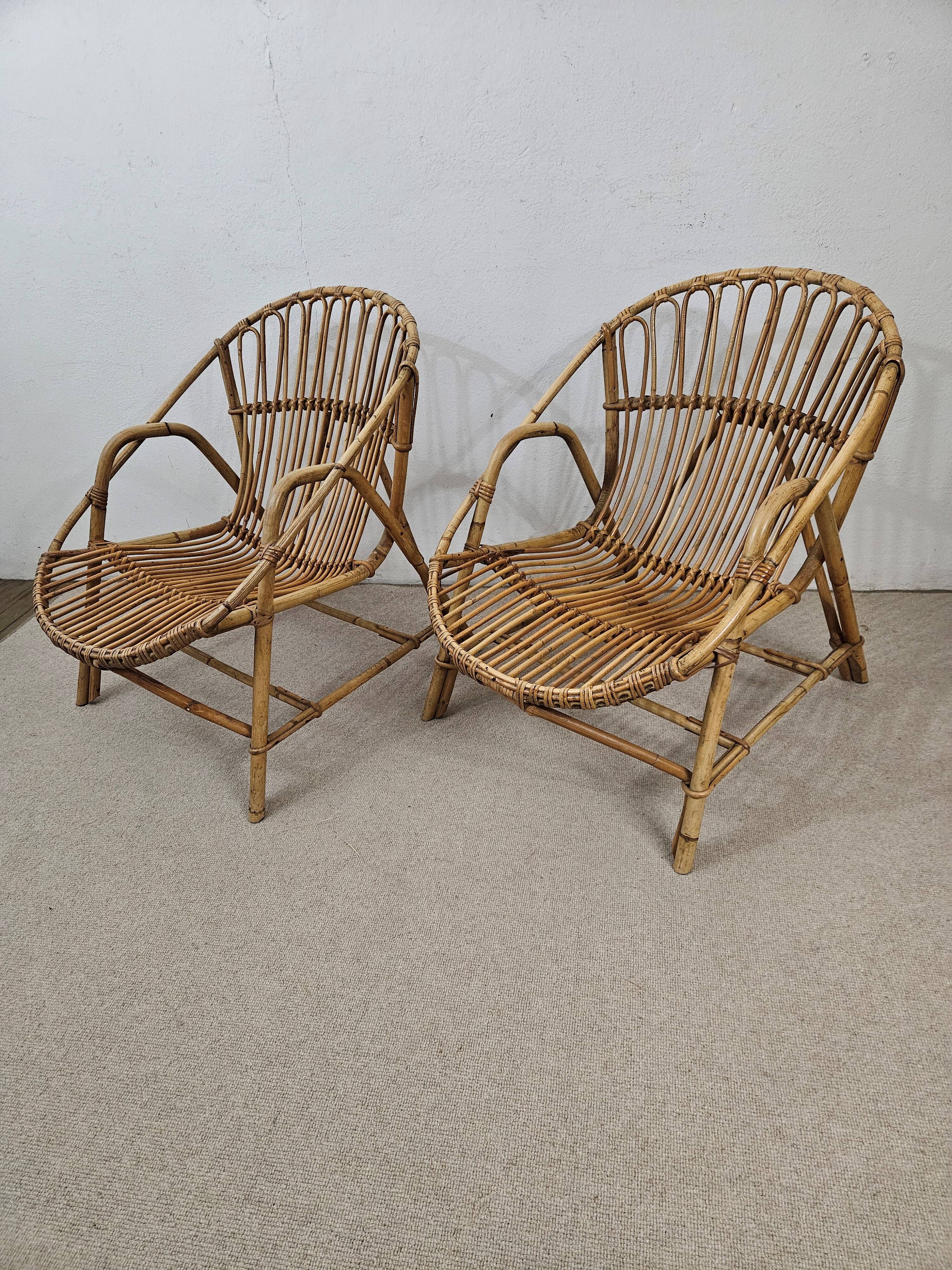 Vintage wicker basket armchairs