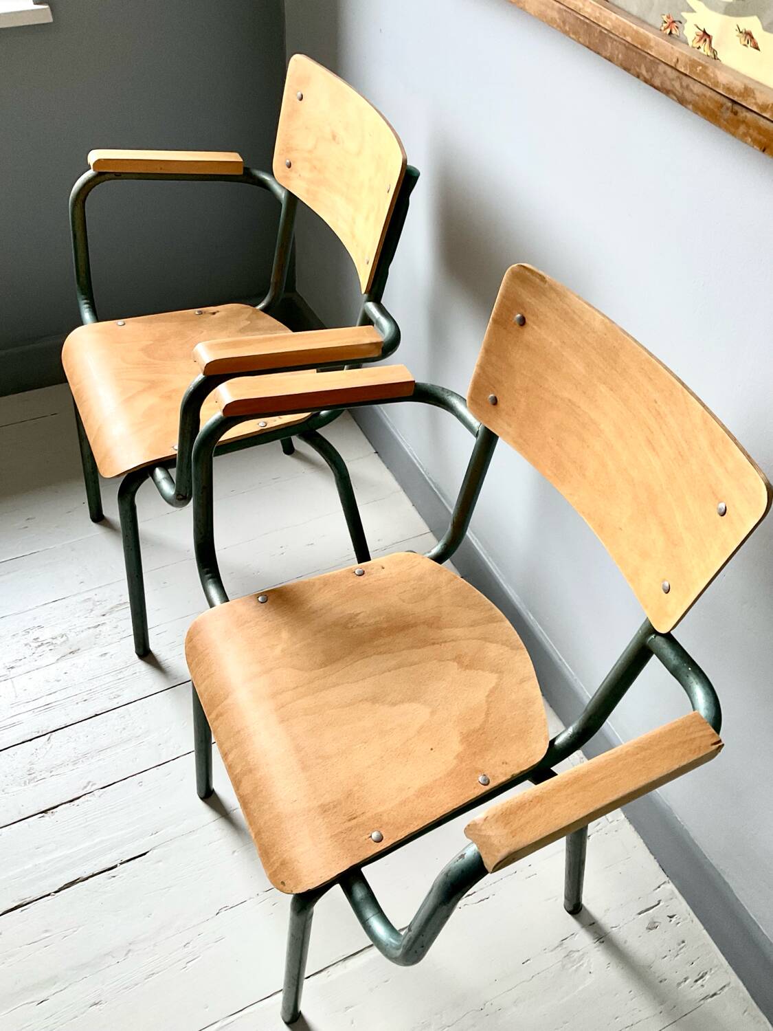 Set of four school teacher armchairs