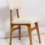 Mid-century "Butterfly" dining chair, light cream boucle, Poland, 1960s