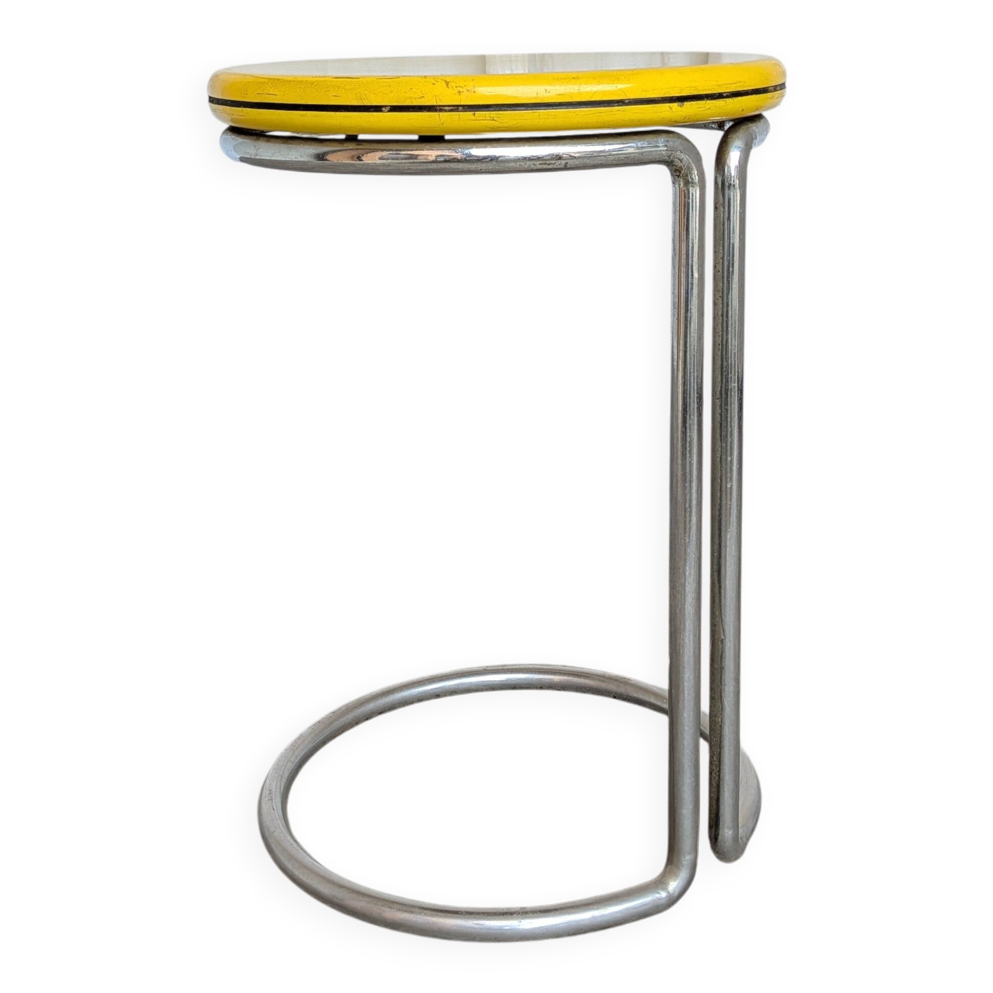 Vintage Yellow Bar Table: Chrome Bauhaus Style, 1970s High Coffee Table