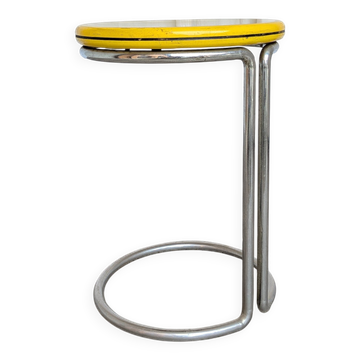 Vintage Yellow Bar Table: Chrome Bauhaus Style, 1970s High Coffee Table