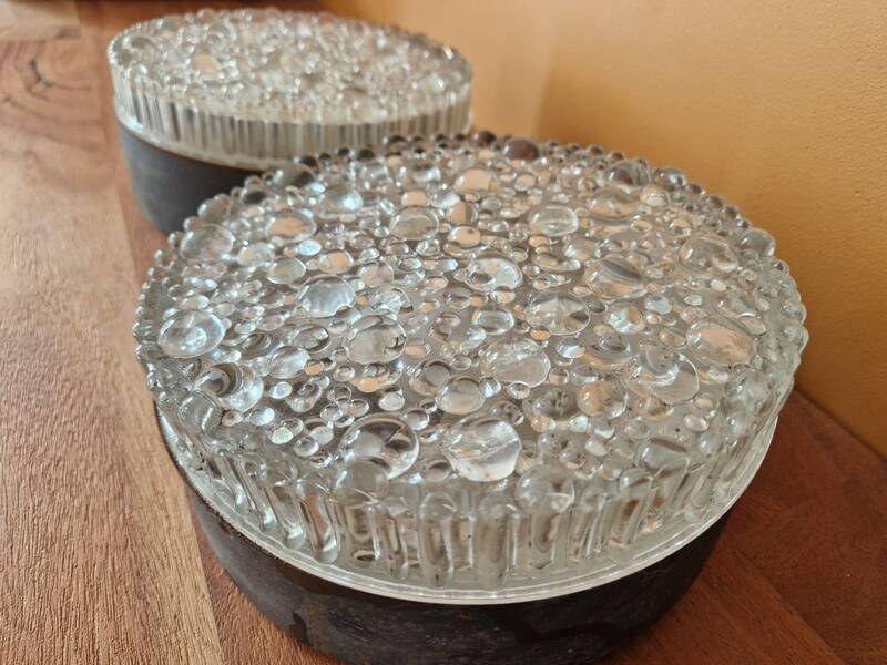 Pair of ceiling lights - staff leuchten - in moulded bubble glass - design 1960
