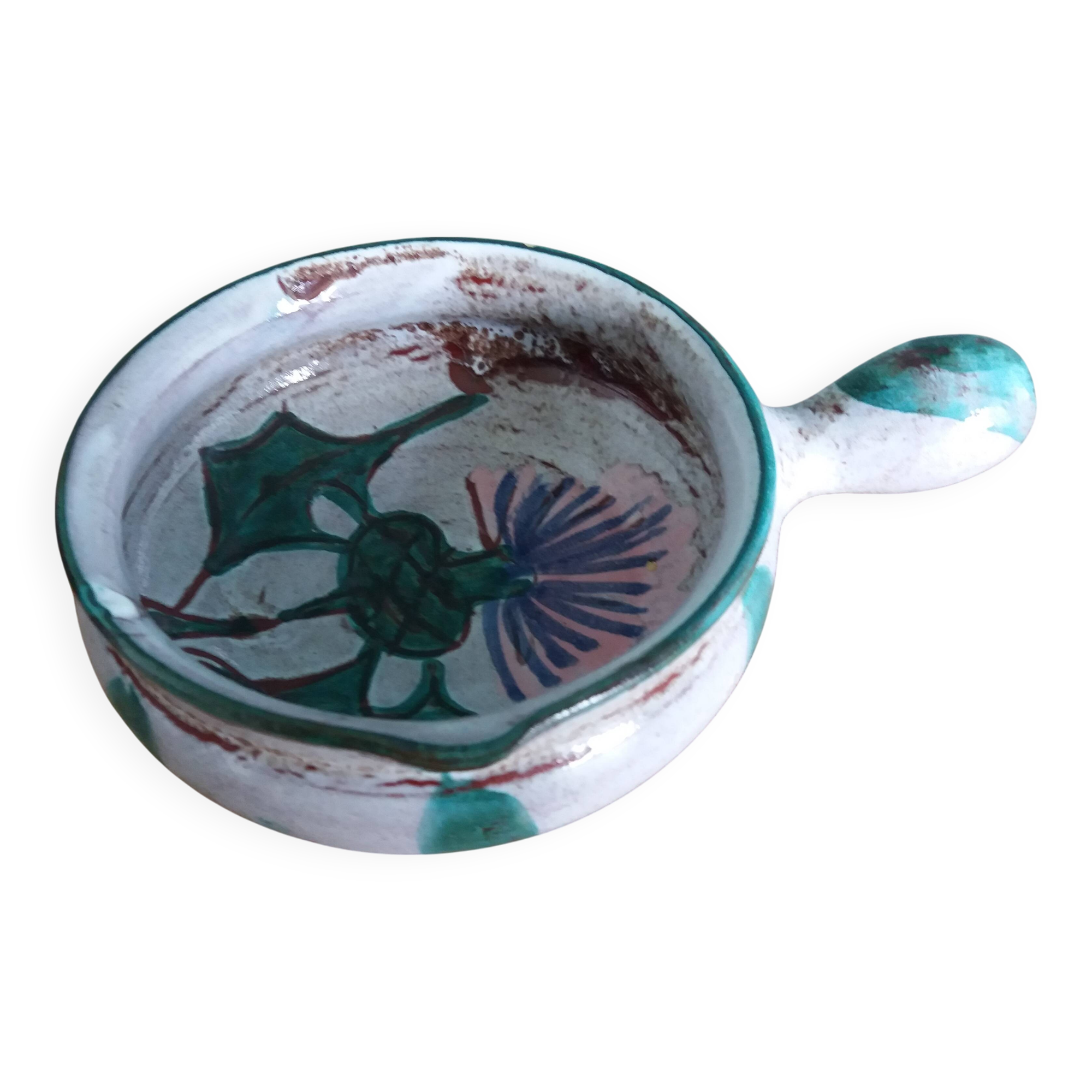 Caquelon dish, thistle decoration by Etienne Daniel, Vallauris