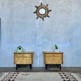 Pair of vintage bedside tables with compass feet