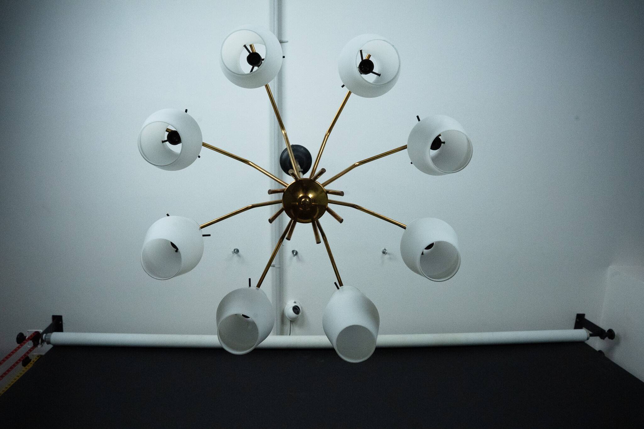 Mid-century chandelier with eight opaline glass shades