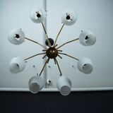 Mid-century chandelier with eight opaline glass shades