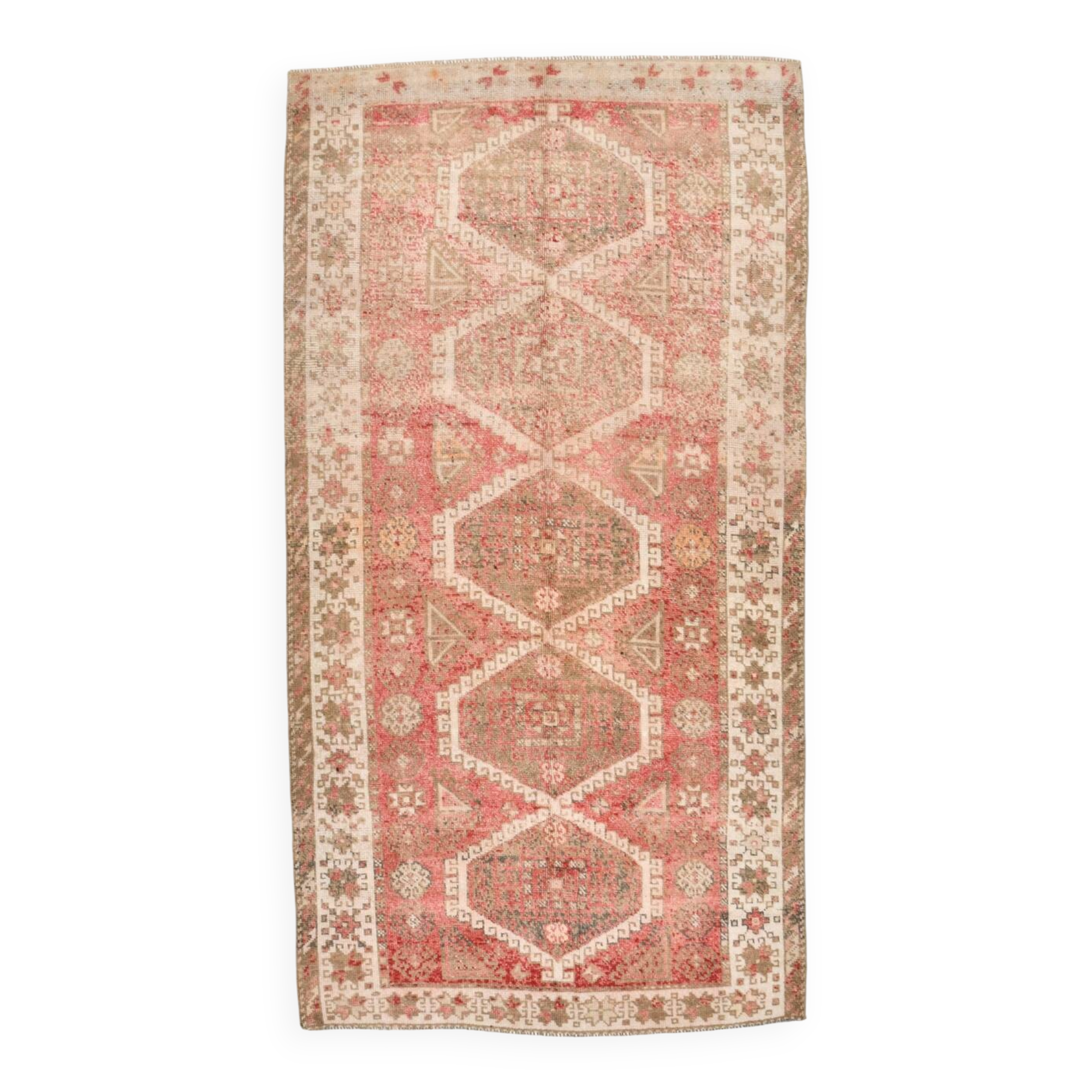 4x8 Red & Cream Tribal Vintage Rug 135x255Cm SK 22292