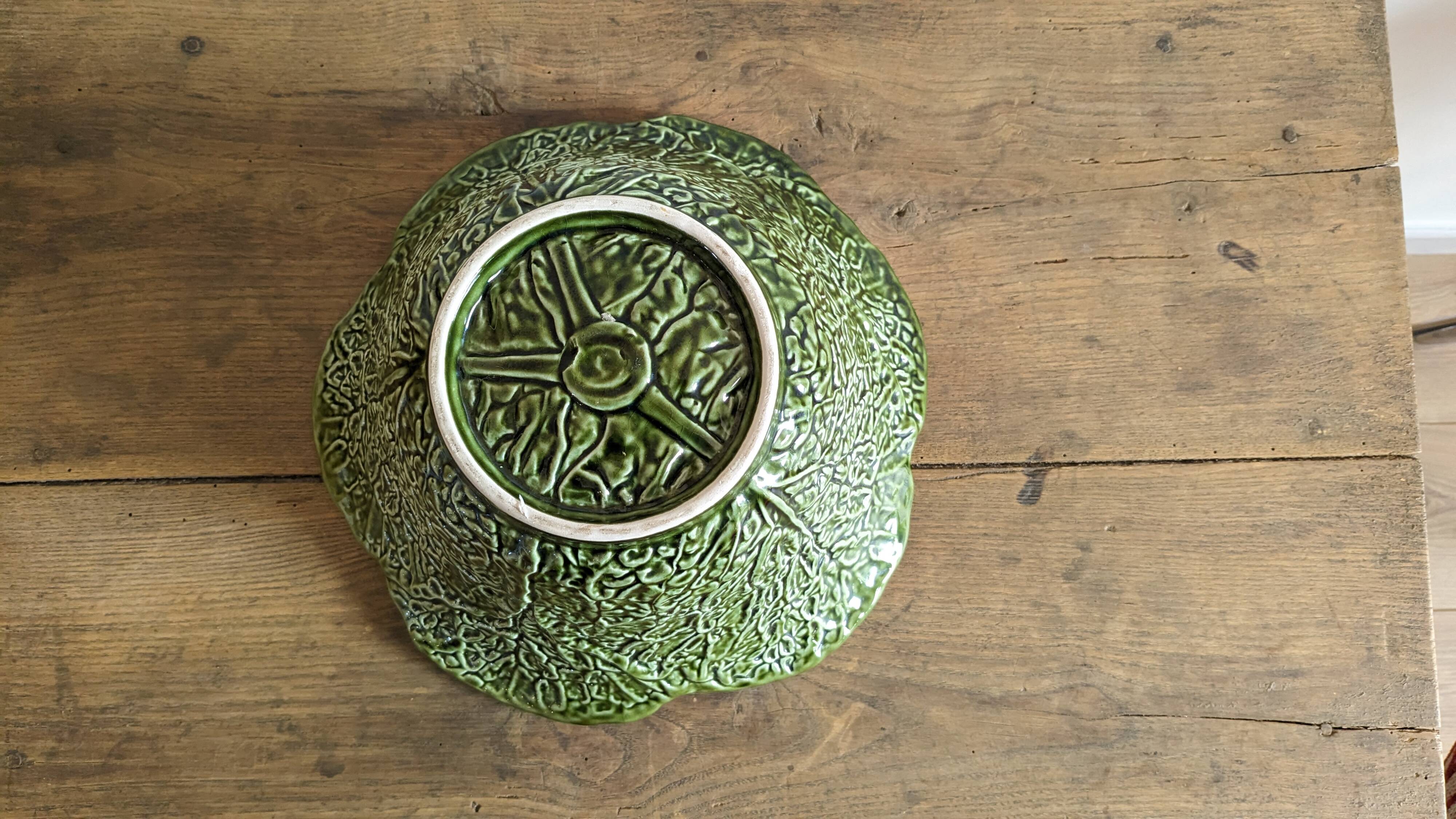 Saladier vintage chou vert en barbotine