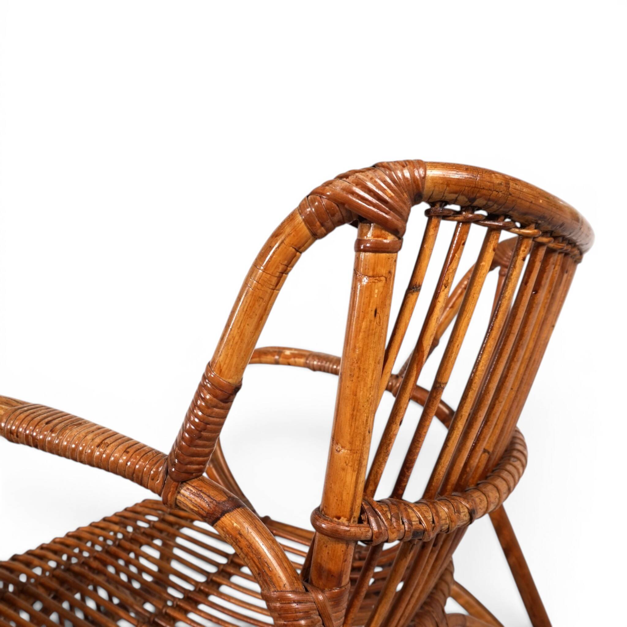 French Pair Vintage Rattan Bamboo Lounge Chairs, 1960