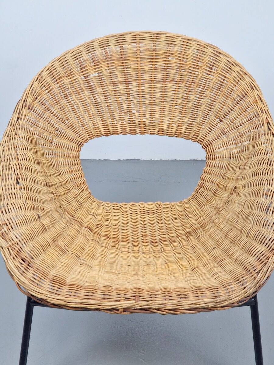 Vintage Rattan Lounge Chair with Tube Frame by Dirk van Sliedregt for Gebroeders Jonkers, 1960s
