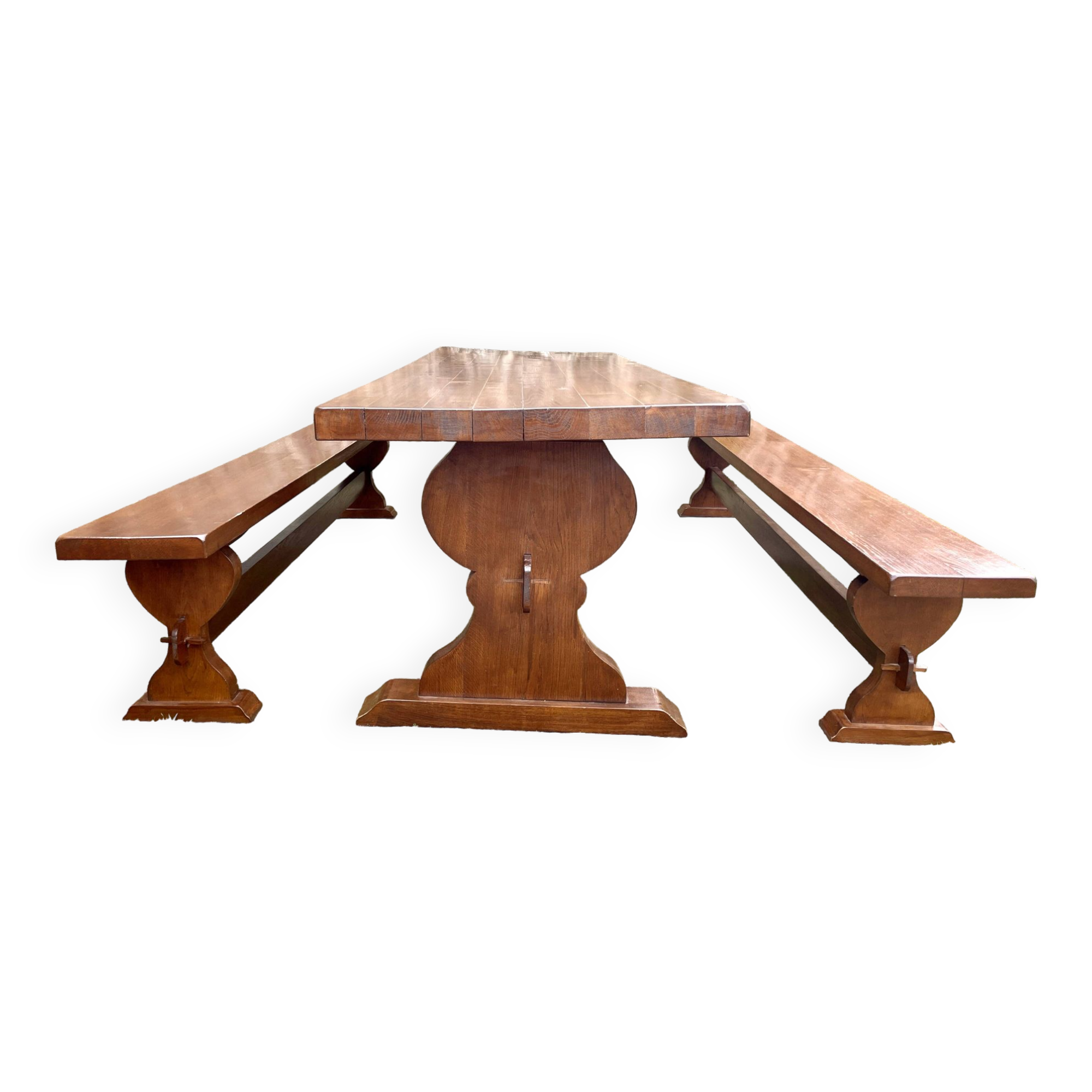 Monastery table and its two solid oak benches from 1950.