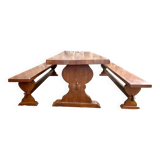 Monastery table and its two benches in solid oak 1950
