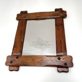 Vintage brutalist mirror in solid wood 53x65cm