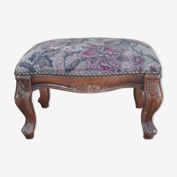 Stool footrest in wood and upholsterer floral pattern Louis XV style,