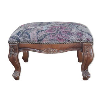 Stool footrest in wood and upholsterer floral pattern Louis XV style,