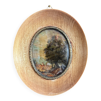 Antique oval miniature painting landscape signed Natali early 20th century