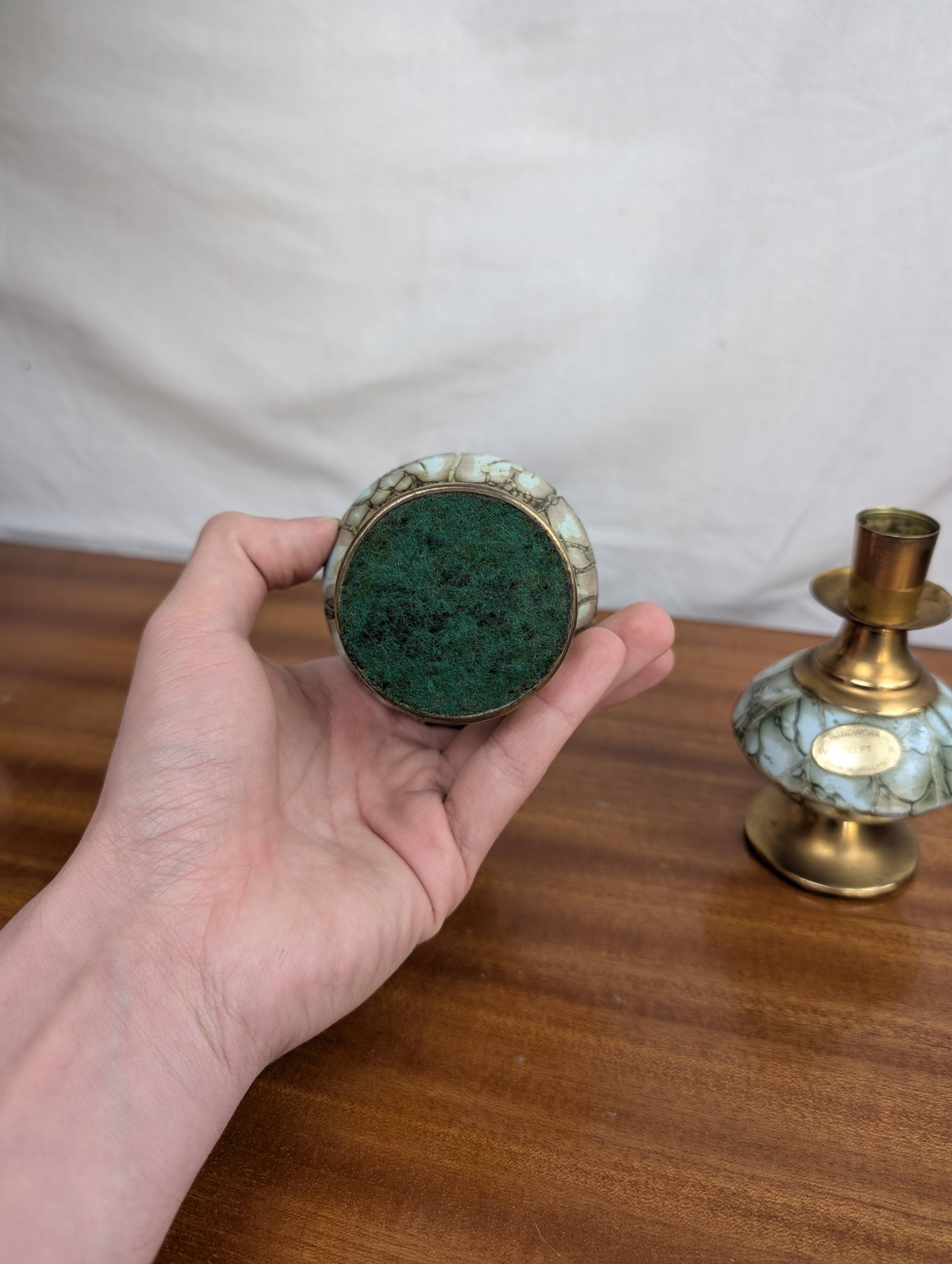 Pair of Art Deco Style Hand Painted Delft Ceramic Candlesticks