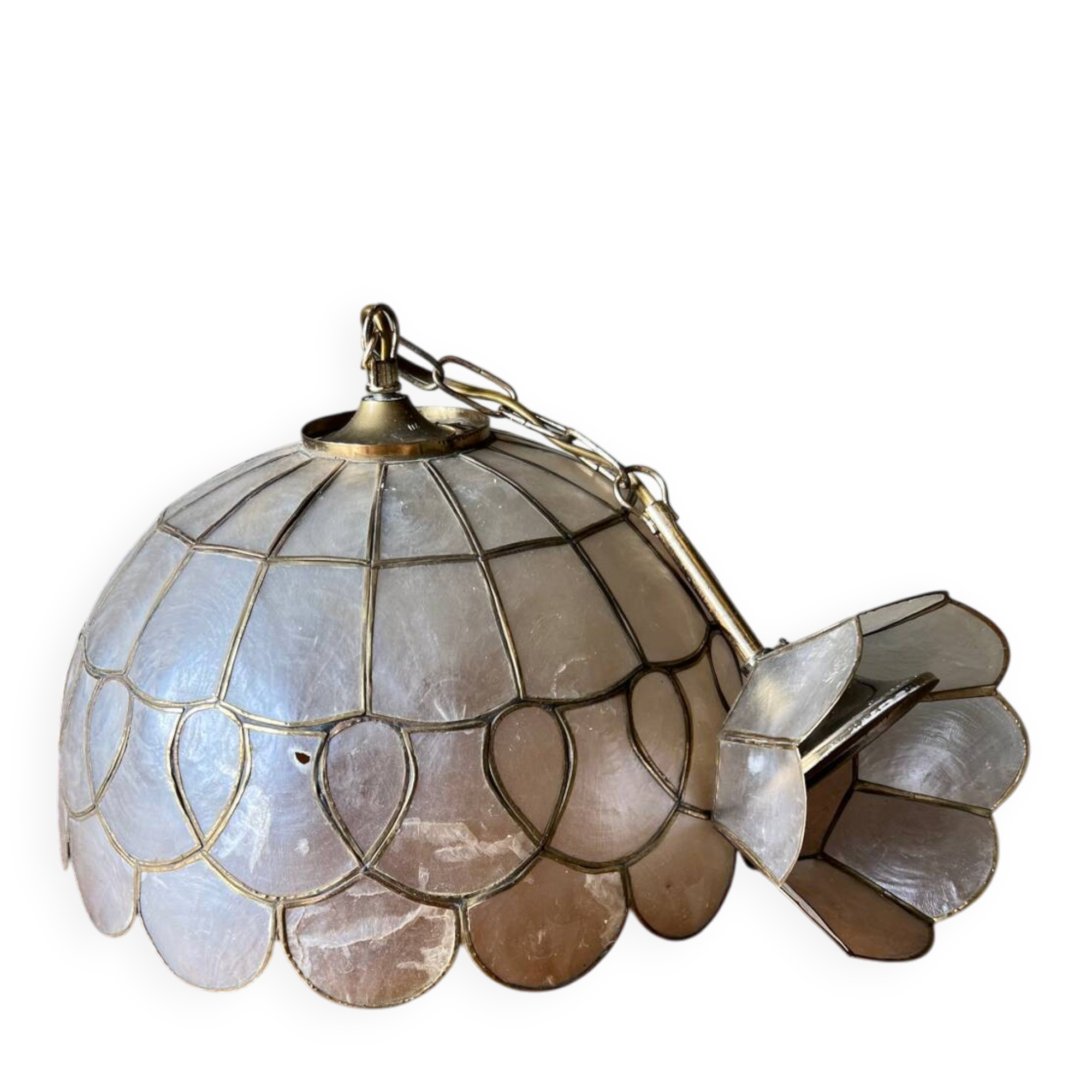 Vintage pendant in mother-of-pearl and brass, 1970s.