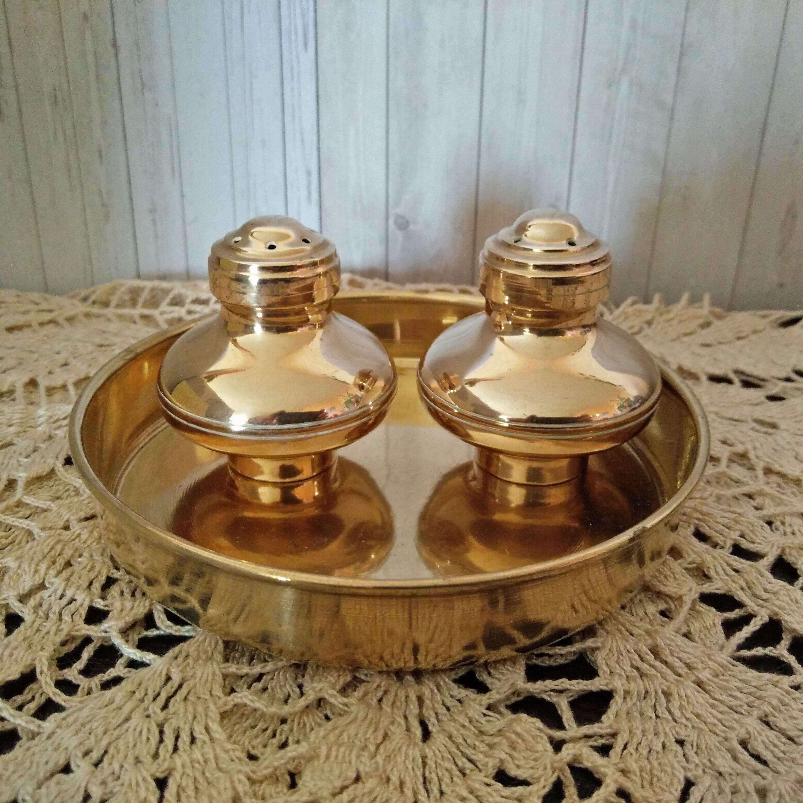 Set 3 pieces salt shaker pepper salting gilded copper