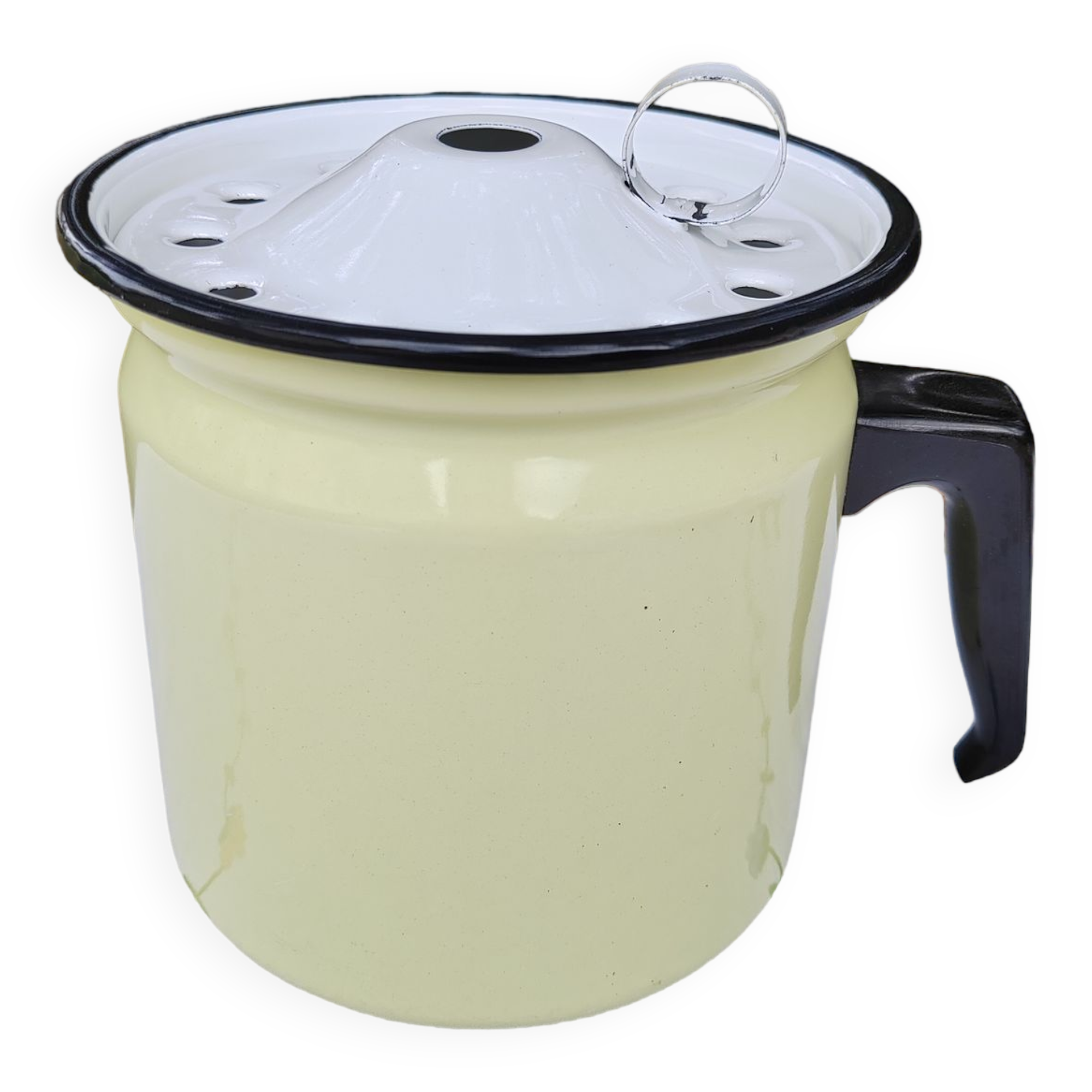 Yellow enamelled milk kettle