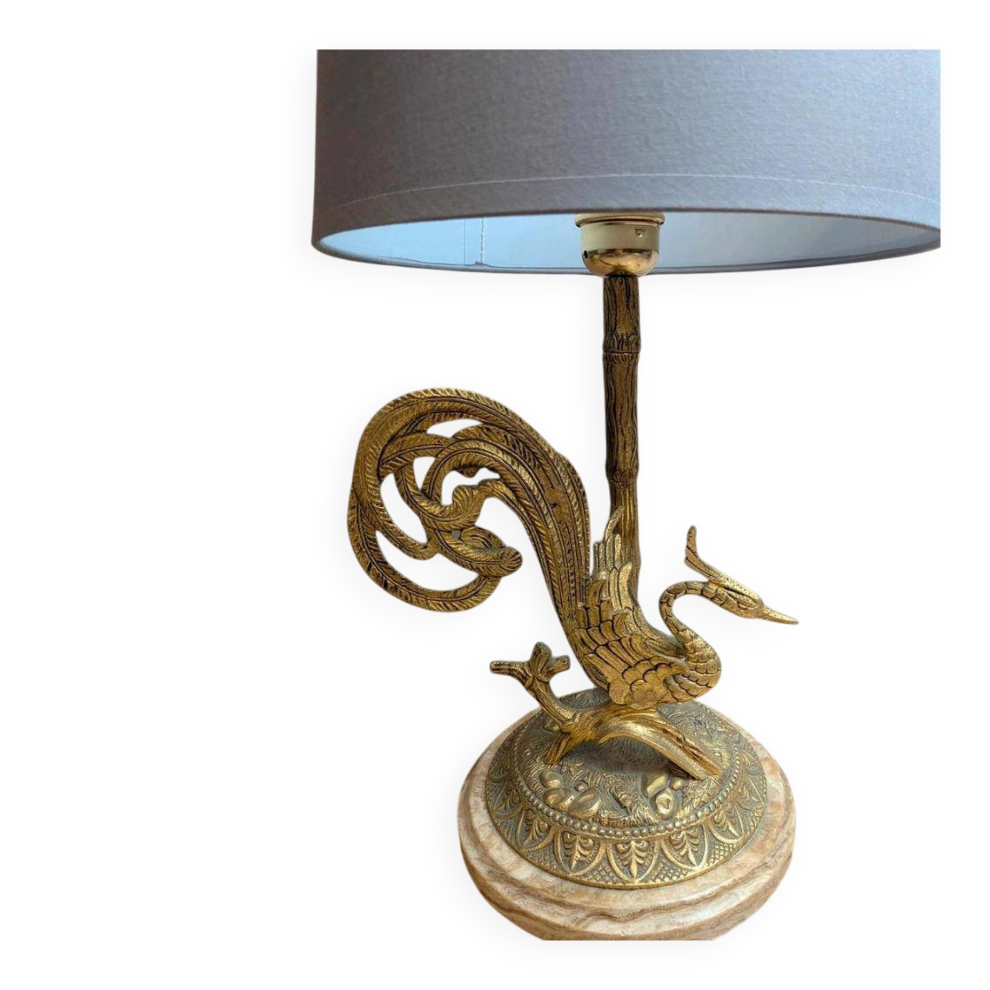 Large vintage lamp in moulded brass – Phoenix – onyx base – 1960s/70s