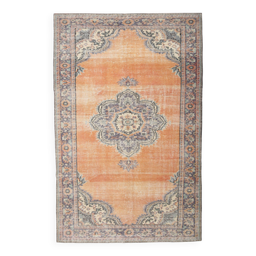 Green & Orange Turkish Vintage Rug, 182x286Cm