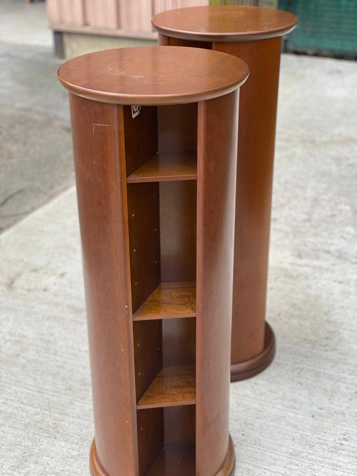 Pair of wooden swivel stools