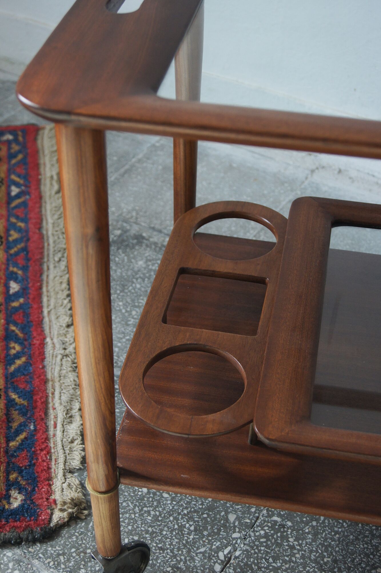 Italian Modern Mahogany Bar Cart with Serving Tray