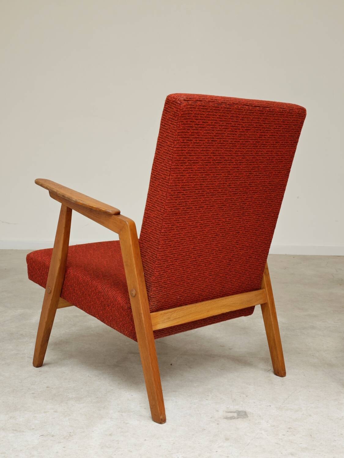 Pair of Uluv red Eastern Bloc armchairs, 1960s