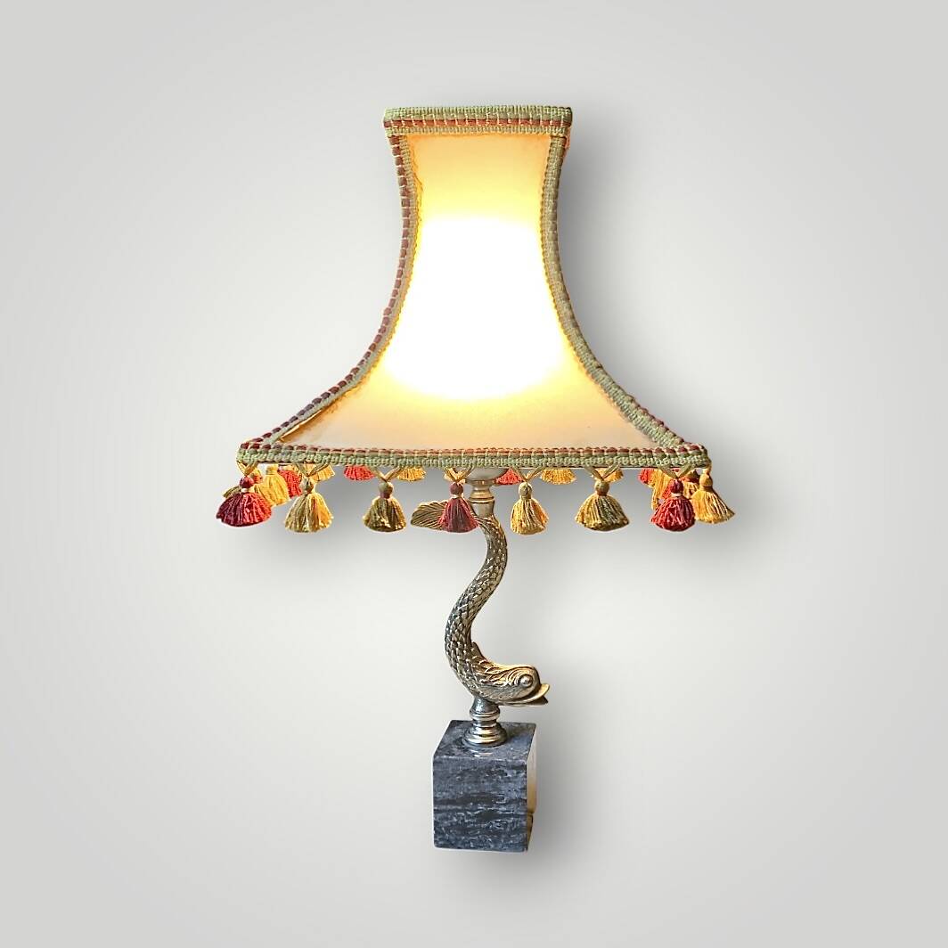 Vintage Fish Side Lamp - Grey Marble Base and Brass Fish