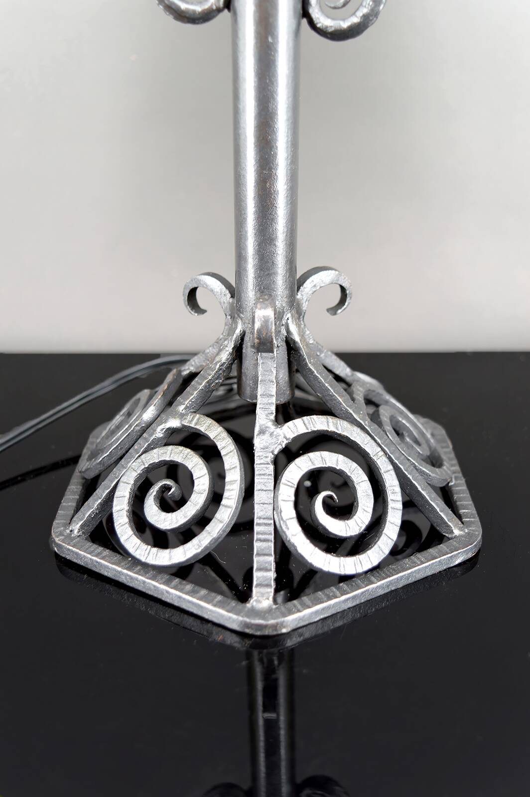 Important Double-Headed Lamp, Wrought Iron by Schneider, France, c. 1920