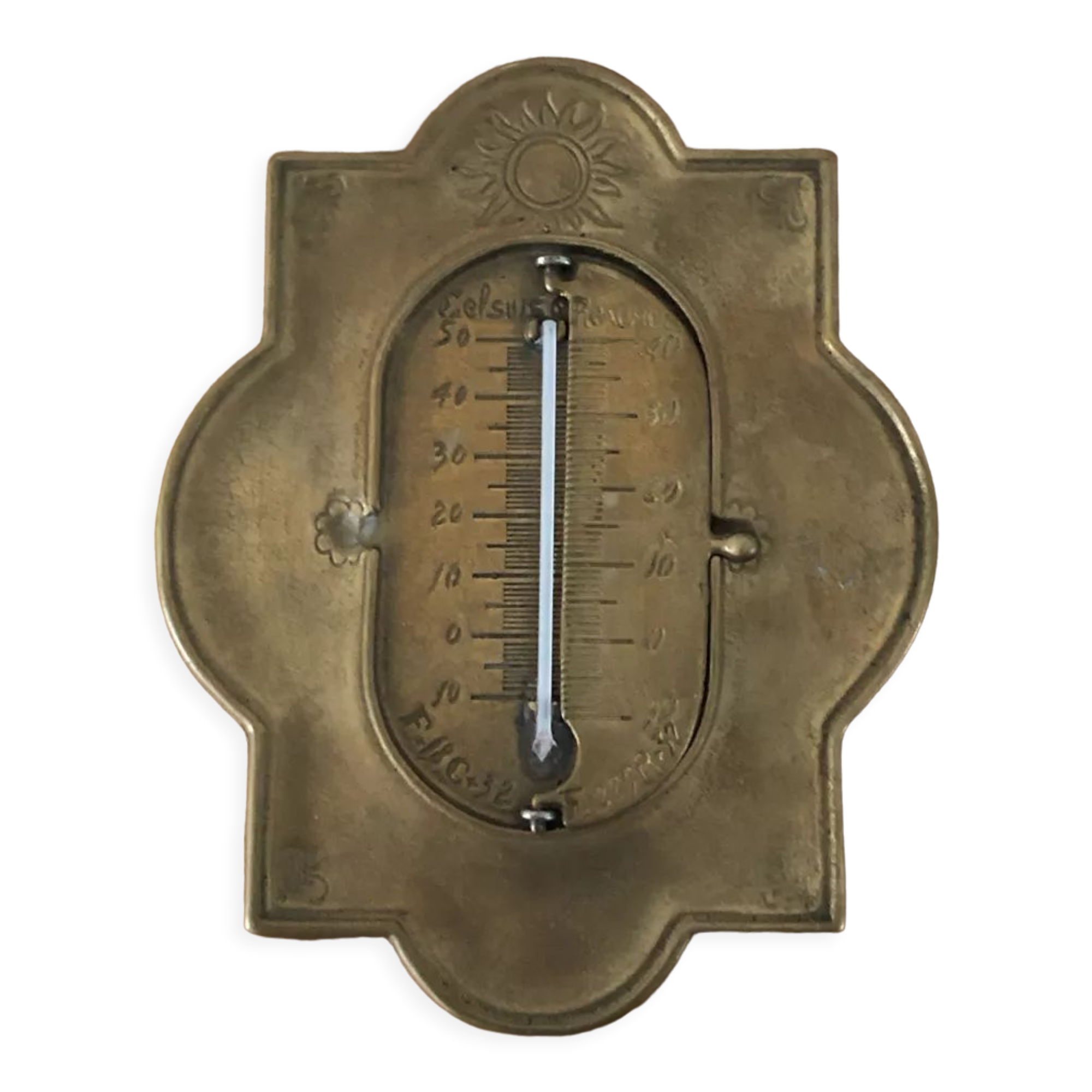 Vintage Brass Hanging Thermometer