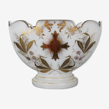 Coupe de mariage en verre opalin doré à l'or fin 1870