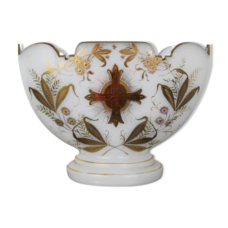 Coupe de mariage en verre opalin doré à l'or fin 1870