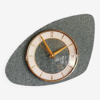 Vintage formica clock silent asymmetrical wall pendulum "Round golden green"
