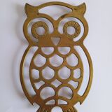 Vintage 70s owl golden brass trivet