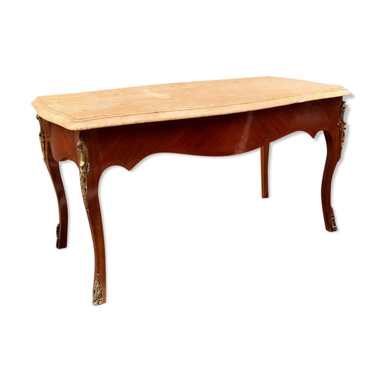 Old coffee table marquetry style louis xv marble top