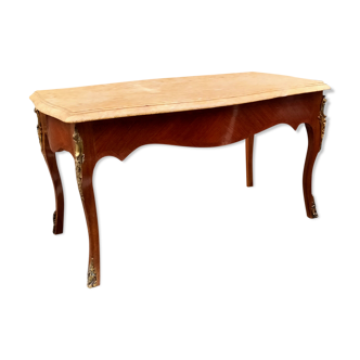 Table basse ancienne marqueterie style louis xv plateau marbre