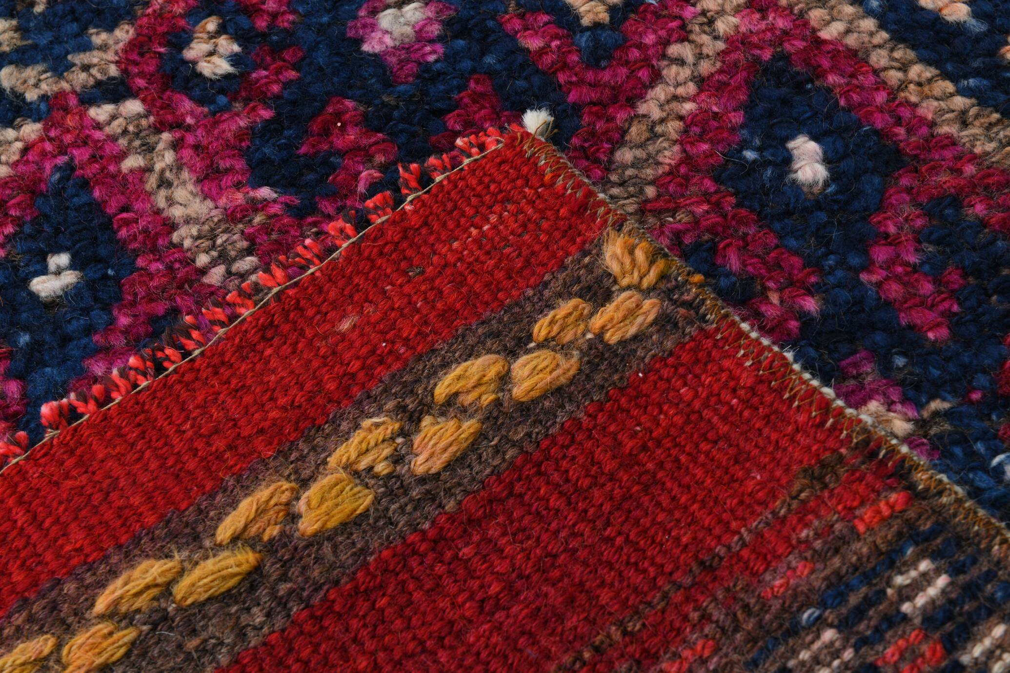 3x12 Red & Navy Blue Oushak Runner Rug, 83x352Cm