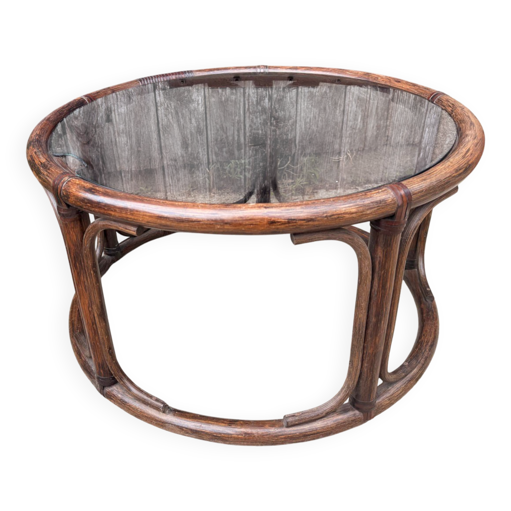 Rattan & glass coffee table “Riviera 70” – round, lightweight, bohemian chic style