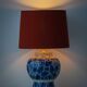 Royal Delft 1924 Blue and White Ceramic Table Lamp, New Vermilion Silk Shade